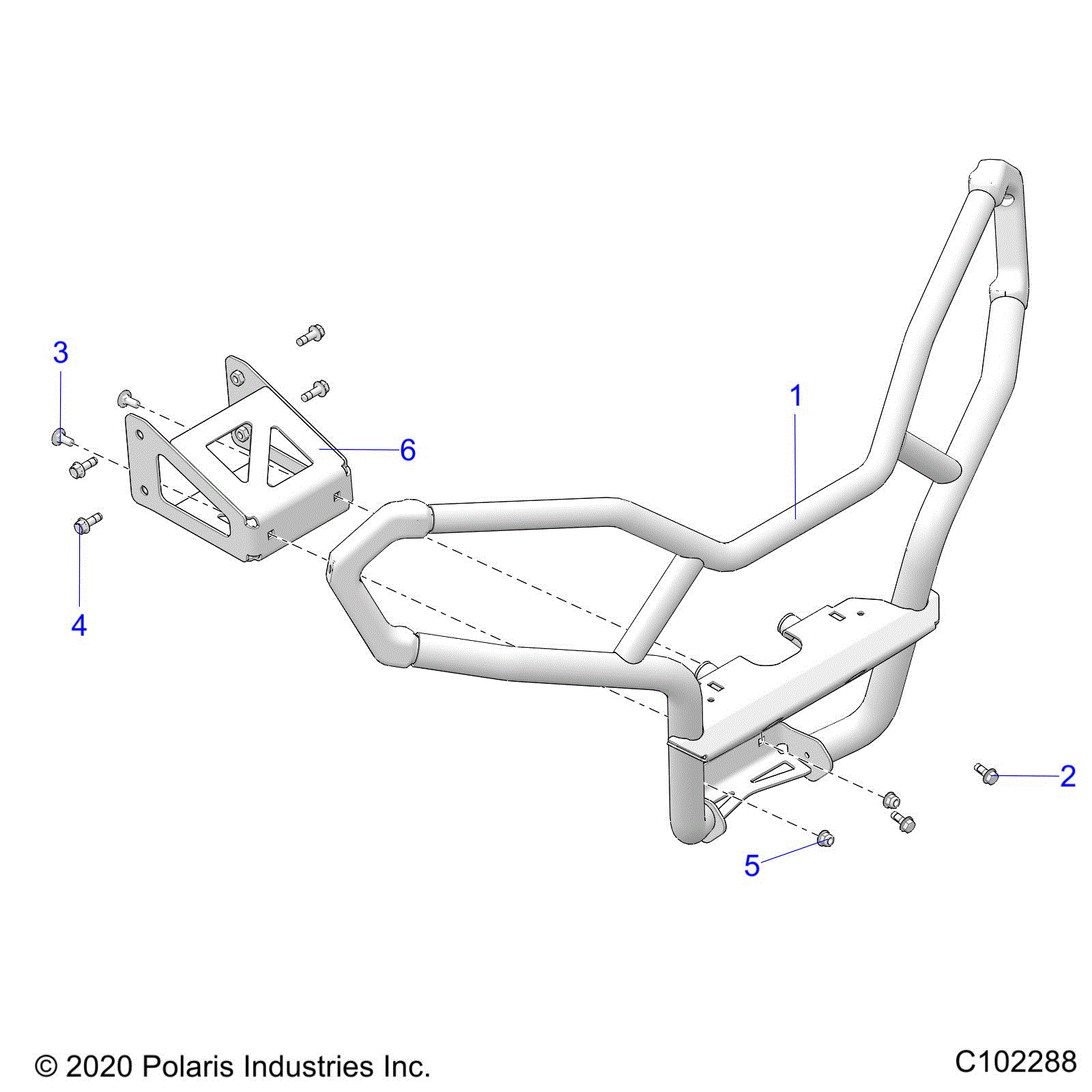 An Image of a Genuine Polaris Parts Schematic Diagram showing the schematic - BODY: FRONT BUMPER - 2025 POLARIS SPORTSMAN TOURING 570 ULTIMATE