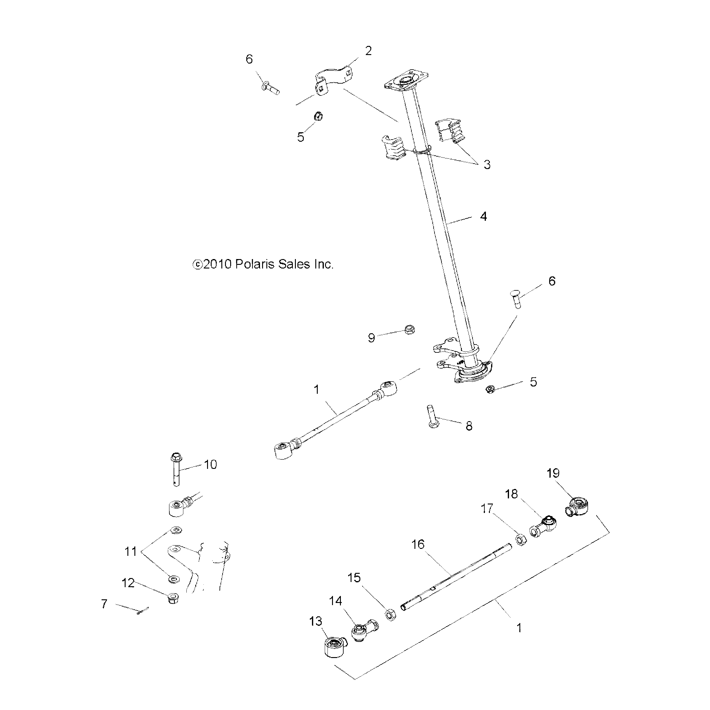 An Image of a Genuine Polaris Parts Schematic Diagram showing the schematic - STEERING: STEERING POST - 2015 POLARIS SPORTSMAN 570 EFI