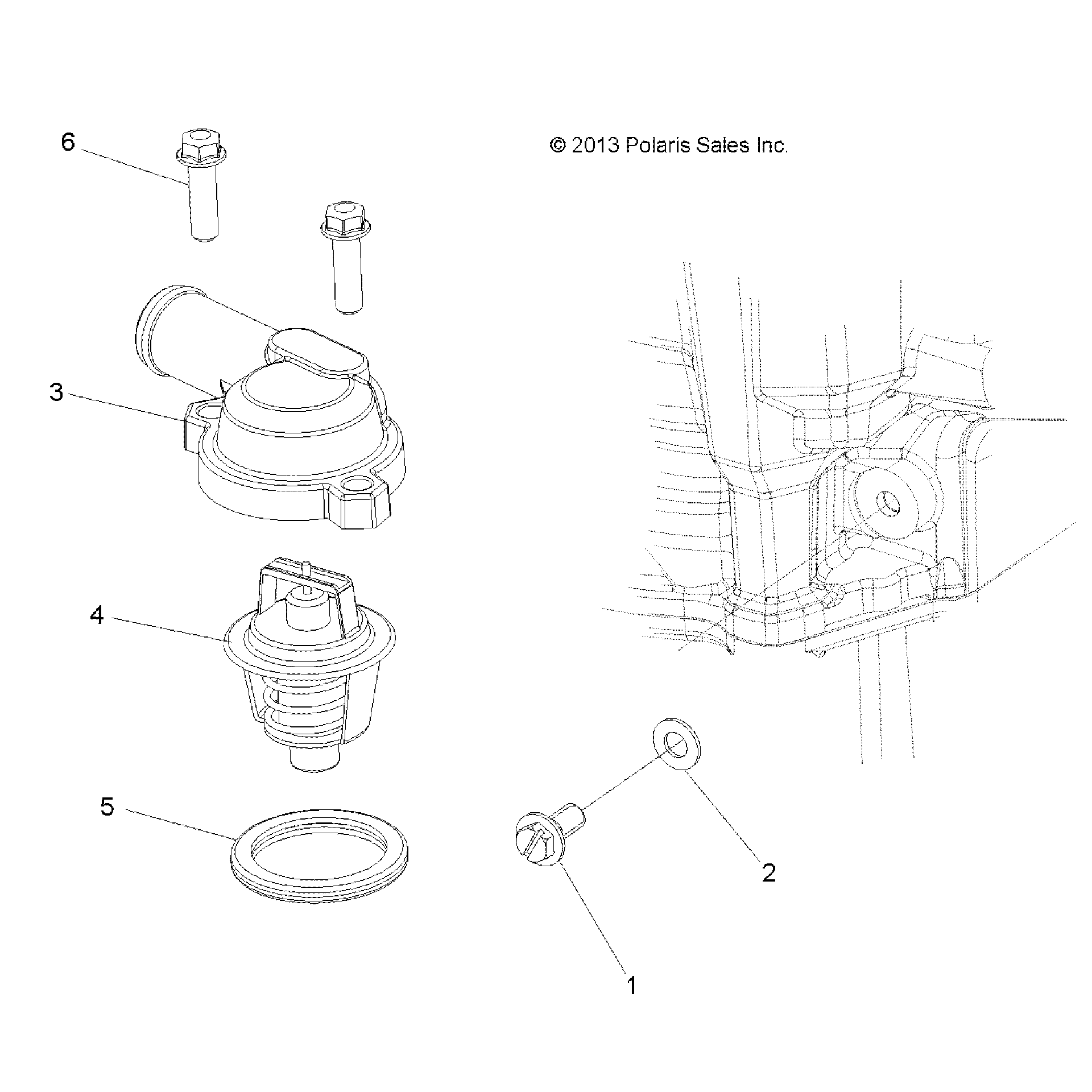 An Image of a Genuine Polaris Parts Schematic Diagram showing the schematic - ENGINE: THERMOSTAT AND COVER - 2016 POLARIS ACE 325 EFI