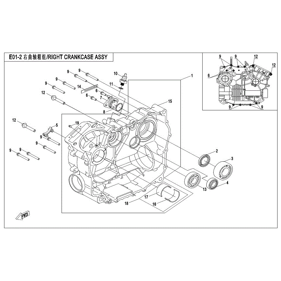 An Image of a genuine CFMOTO Parts Schematic Diagram showing the group - RIGHT CRANKCASE ASSY - 2017 CFMOTO CFORCE 500 S