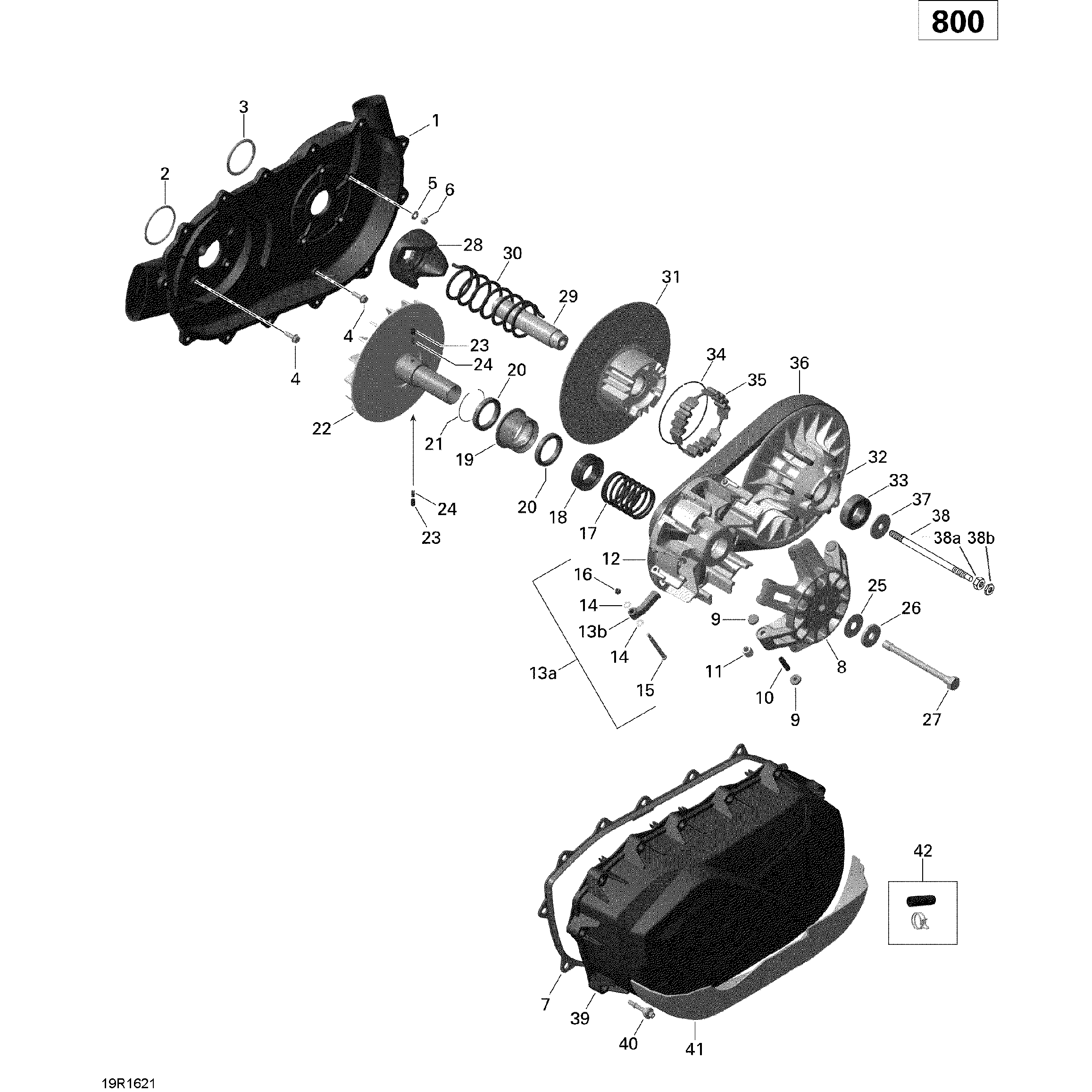An Image of a Genuine Can-Am Parts Schematic Diagram showing the schematic - TRANSMISSION - 800R EFI
