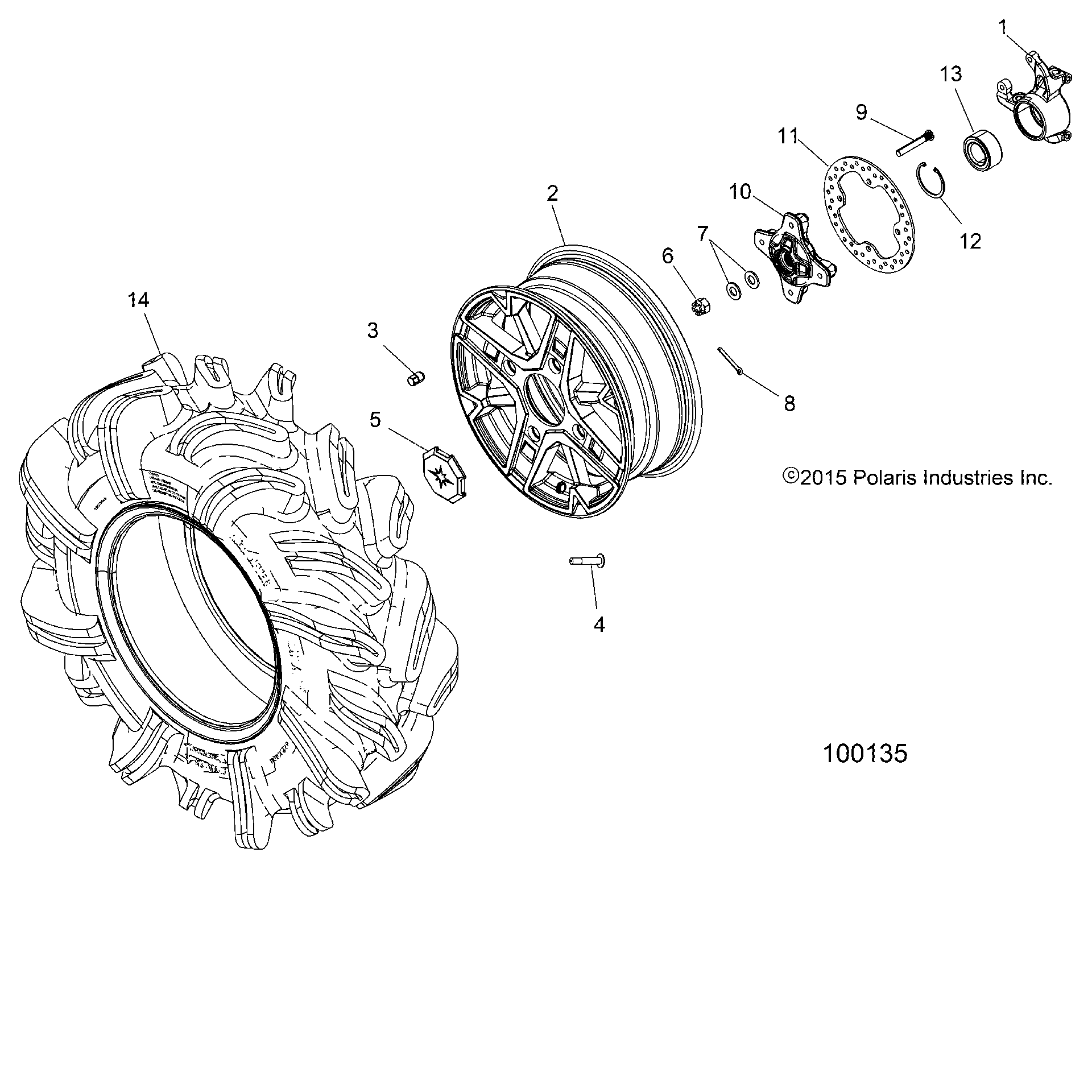 An Image of a Genuine Polaris Parts Schematic Diagram showing the schematic - WHEELS: FRONT and HUB - 2018 POLARIS SPORTSMAN 1000 HIGH LIFTER