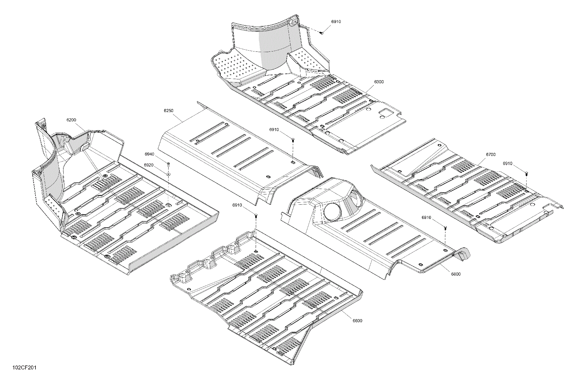 An Image of a Genuine Can-Am Parts Schematic Diagram showing the schematic - ENCLOSURE CAB - FLOORING