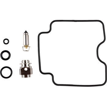 The Yamaha Carburetor Repair Kit by K&L Supply includes gaskets, O-rings, a silver needle and seat, and a gasket, all presented on a white background.