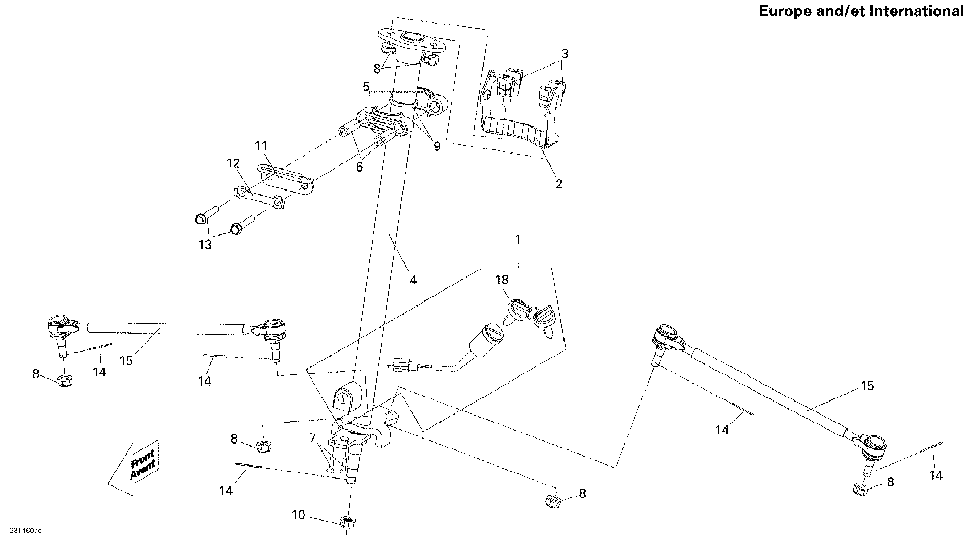 An Image of a Genuine Can-Am Parts Schematic Diagram showing the schematic - STEERING LINKAGE EUROPE 