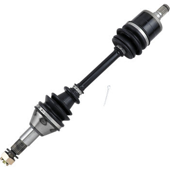 Black and metal complete CV axle kit with rubber bellows and metal hardware for Can Am Outlander rear right side.