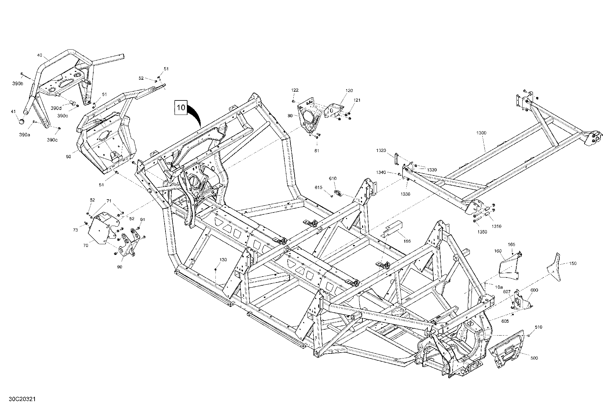 An Image of a Genuine Can-Am Parts Schematic Diagram showing the schematic - FRAME - DPS - XT