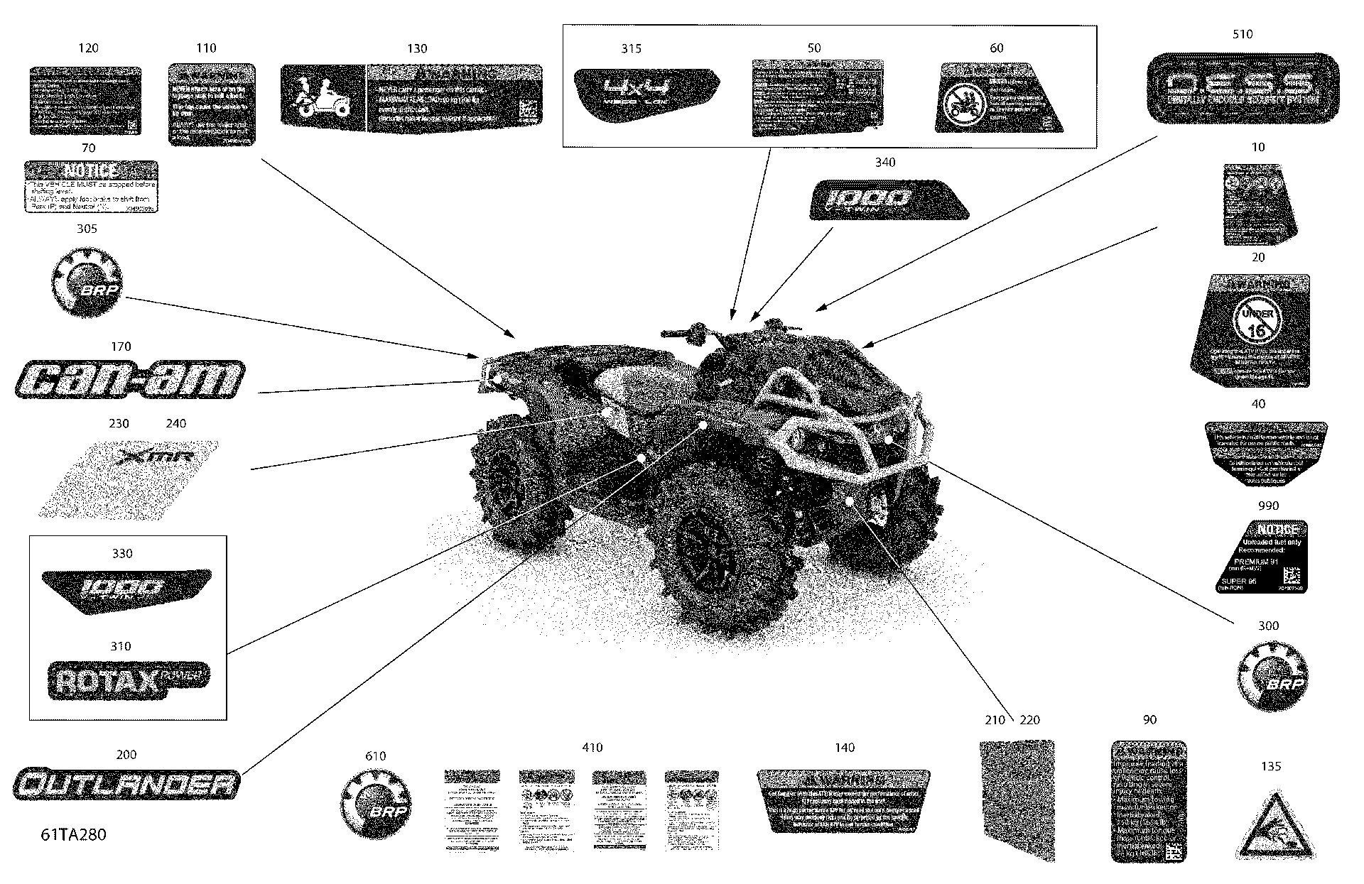 An Image of a Genuine Can-Am Parts Schematic Diagram showing the schematic - BODY - DECALS