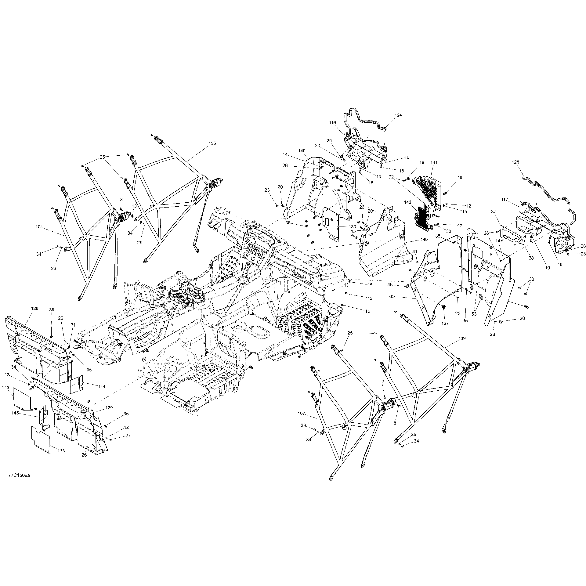 An Image of a Genuine Can-Am Parts Schematic Diagram showing the schematic - CAB INTERIOR FRONT AND REAR_77C1509A