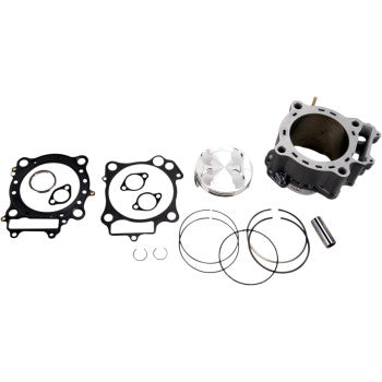 The Honda Cylinder Kit Standard Bore 96.00 mm by Cylinder Works, including a Vertex piston, rings, gaskets, and small metal parts, is neatly displayed on a white background—perfect for a motorcycle engine rebuild.