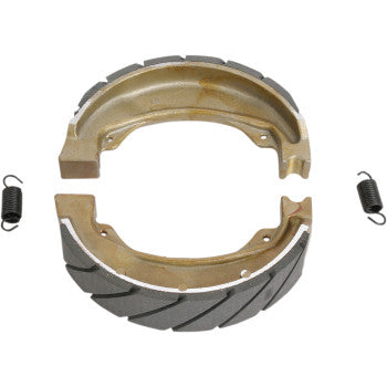 The Brake Shoes by Ebc feature two curved die-cast aluminum shoes with black friction surfaces forming a circle, and include two small black springs on either side.