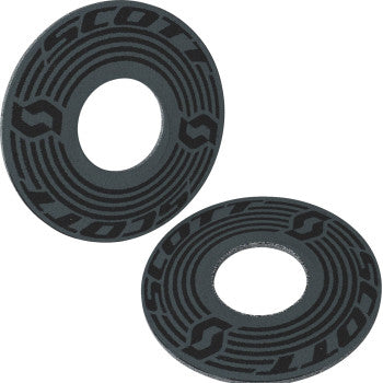 Two black and gray circular foam donuts with Scott brand logo and concentric ring patterns.