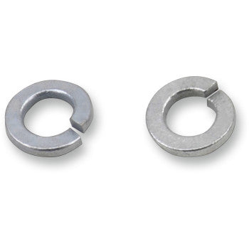 Ten M6 silver split lock washers from the Locking Washers M6 10 Pack by Bolt are pictured on a white background, each with a helical shape and open gap—perfect for motorcycle hardware or replacement packs from the Bolt Service Department.