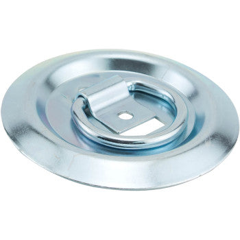 The Surface Mount Anchor 1200 LB by Erickson is a zinc-plated anchor with a round flat base, hinged center D-ring, and mounting holes for easy installation—ideal for securing cargo with up to 1200 lbs maximum load strength.