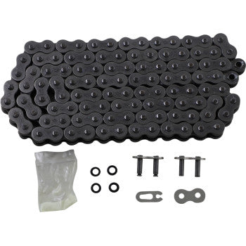 The 520 X1R3 Chain 110 Link by JT Chains includes connecting links, O-rings, pins, a master link, and a small sealed packet—all on a white background—perfect for power transfer chains.