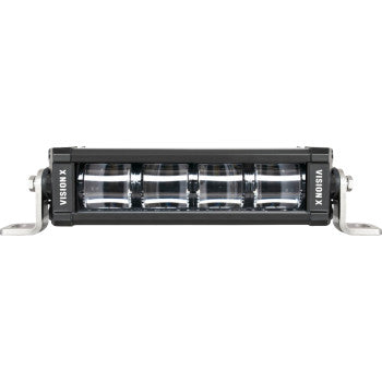 The Vision X XPL 8" LED Light Bar features five round lenses in a black housing, metal end brackets with adjustable feet, and "VISION X" printed vertically on both sides.