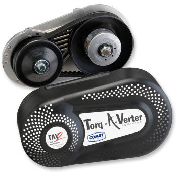 The TAV2 Torq-A-Verter 40-10-1 by Comet features exposed pulleys, a belt mechanism, and a branded black protective cover.