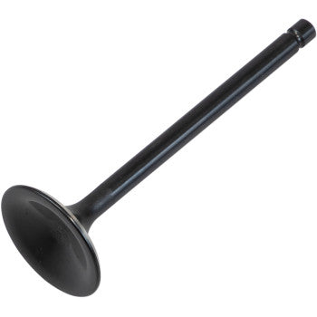The Yamaha Valve Exhaust 32.00 mm Standard by Kibblewhite is a black engine valve with a flat, round head and long cylindrical stem made from EV8 Stainless Steel, designed for high performance engines, shown on a white background.