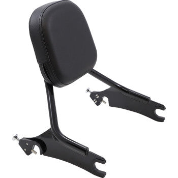 The Detachable Backrest - Black - Short by Cobra features a padded cushion and durable metal brackets, offering comfort and support on your motorcycle. Designed for easy installation on Chieftain models.
