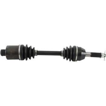 Black metal Polaris Sportsman axle kit with protective rubber boots on both ends, designed for off-road use.