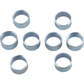 Eight identical Clutch Roller Weights by Epi—metallic, cylindrical, and plated for strength—are arranged on a white background. Their hollow design reflects the product's durability and precision engineering.