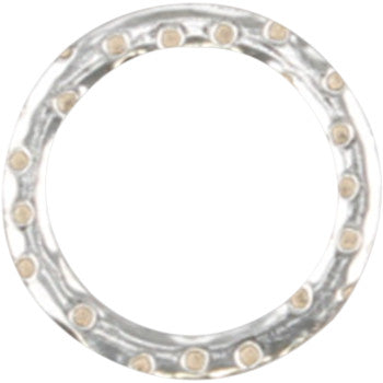 The Honda Exhaust Gasket by Cometic is a circular metallic ring with evenly spaced small round elements around its edge, designed for high-temperature sealing and leak-free performance, shown on a white background.