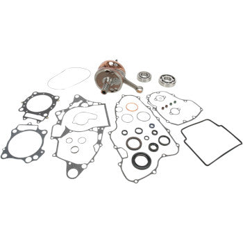 Honda Crankshaft Kit Stroker Crankshaft Replacement by Hot Rods includes assorted gaskets, seals, bearings, and a rebuildable crankshaft with a Hot Rods connecting rod, all displayed on a white background.