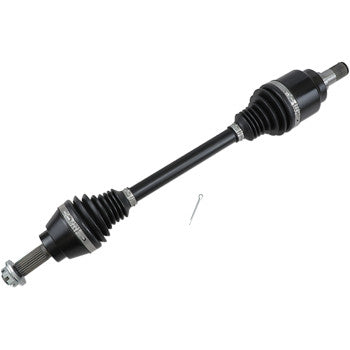 Heavy-duty black metal front left axle with rubber bellows for Honda Pioneer UTV.