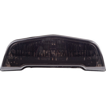 Smoked black curved rectangular LED taillight with clear outer edges for offroad vehicles.