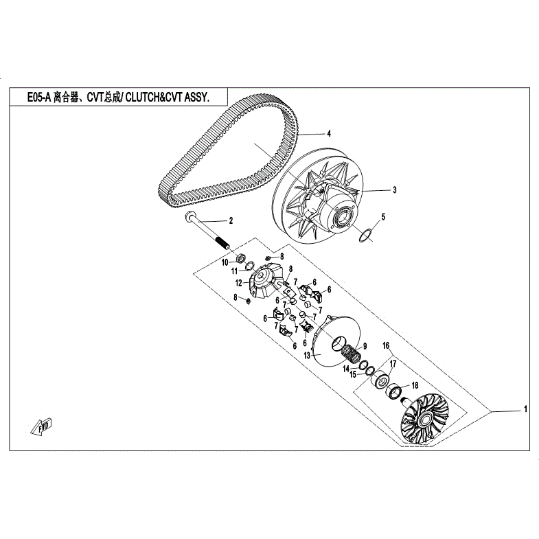An Image of a genuine CFMOTO Parts Schematic Diagram showing the group - CVT ASSY (18g WEIGHT ROLLER) - 2018 CFMOTO CFORCE 400