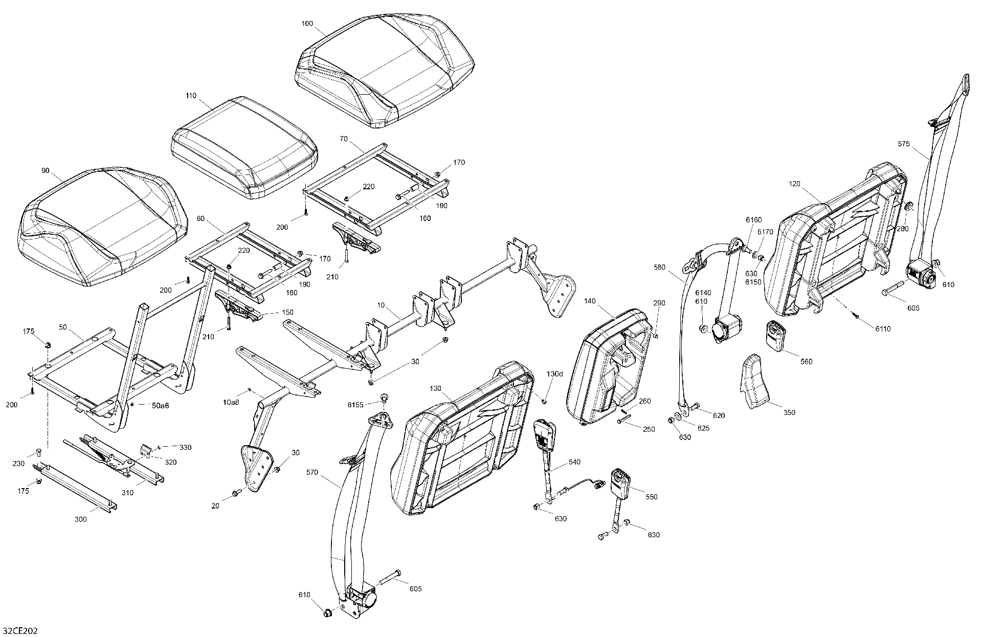 An Image of a Genuine Can-Am Parts Schematic Diagram showing the schematic - BODY - SEAT - FRONT SECTION