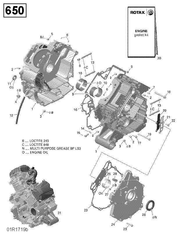 An Image of a Genuine Can-Am Parts Schematic Diagram showing the schematic - CRANKCASE - 650 EFI (PACKAGE PRO)