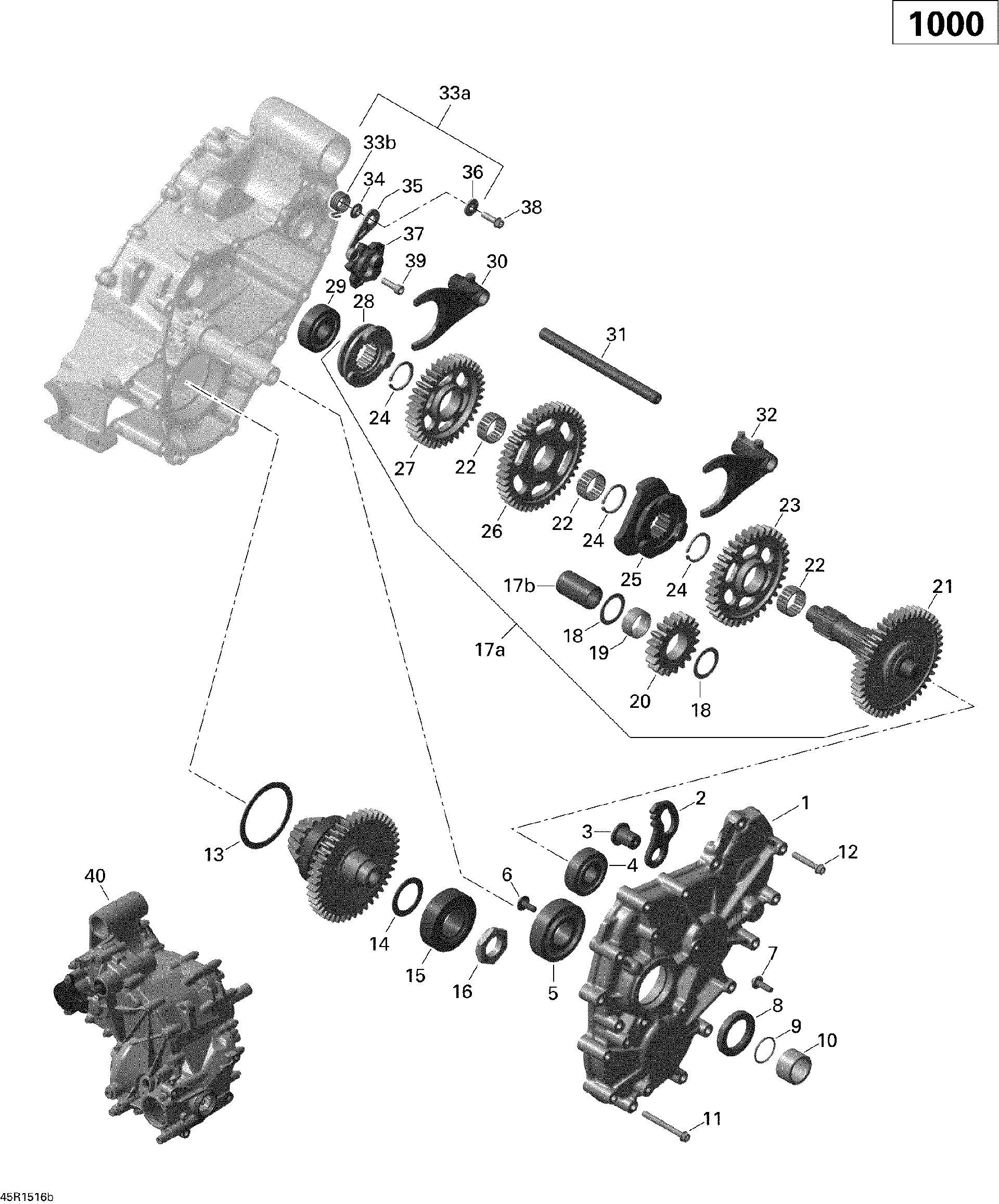 An Image of a Genuine Can-Am Parts Schematic Diagram showing the schematic - GEAR BOX 2_45R1516B