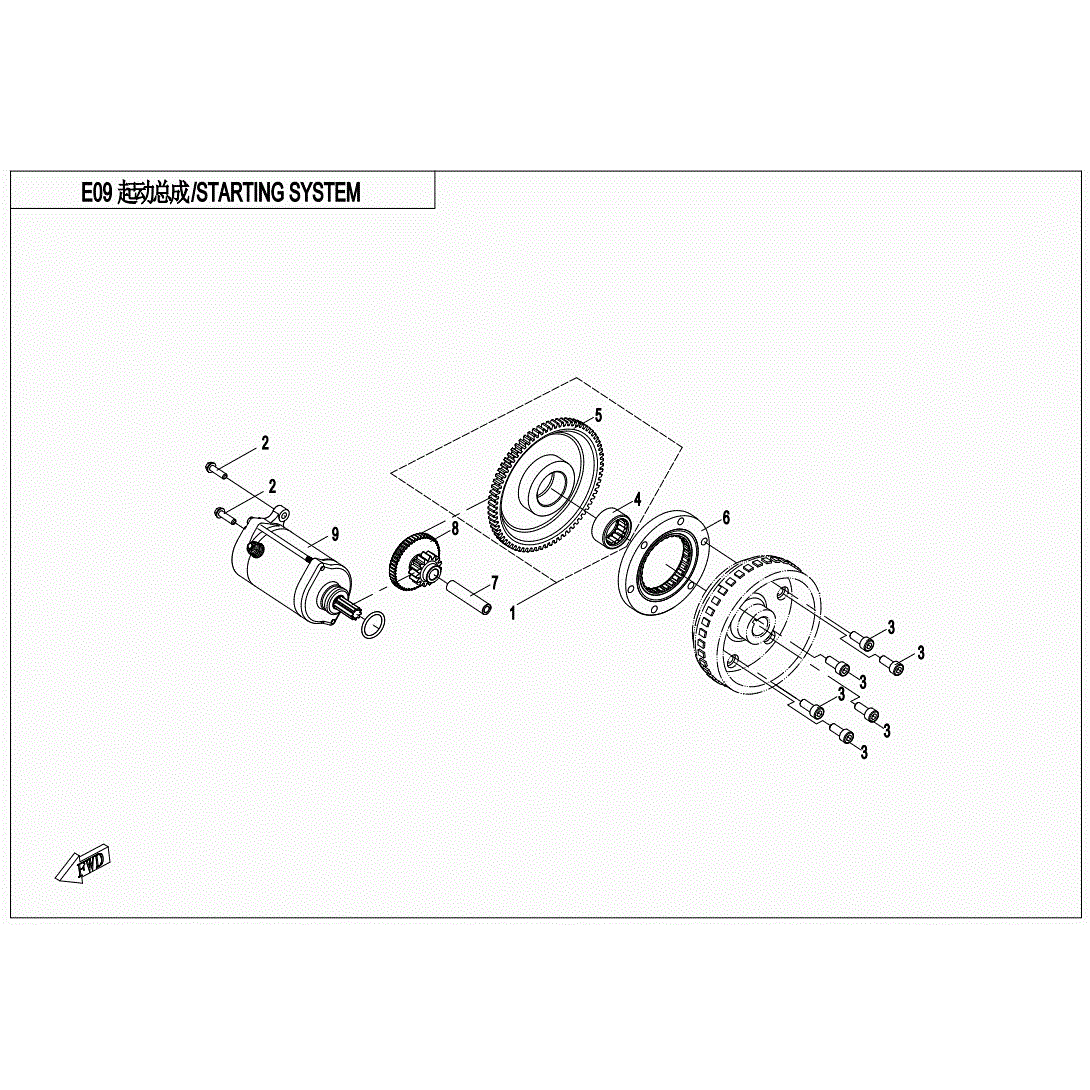 An Image of a Genuine CFMOTO Parts Schematic Diagram showing the schematic - STARTER MOTOR - 2020 CFMOTO ZFORCE 500