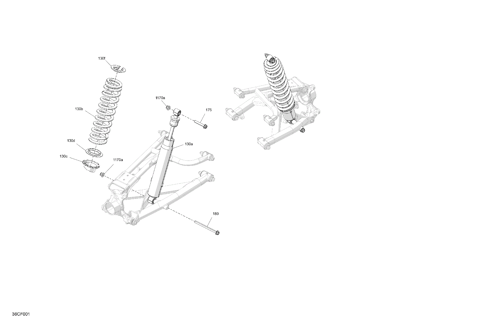 An Image of a Genuine Can-Am Parts Schematic Diagram showing the schematic - SUSPENSION - REAR SHOCKS
