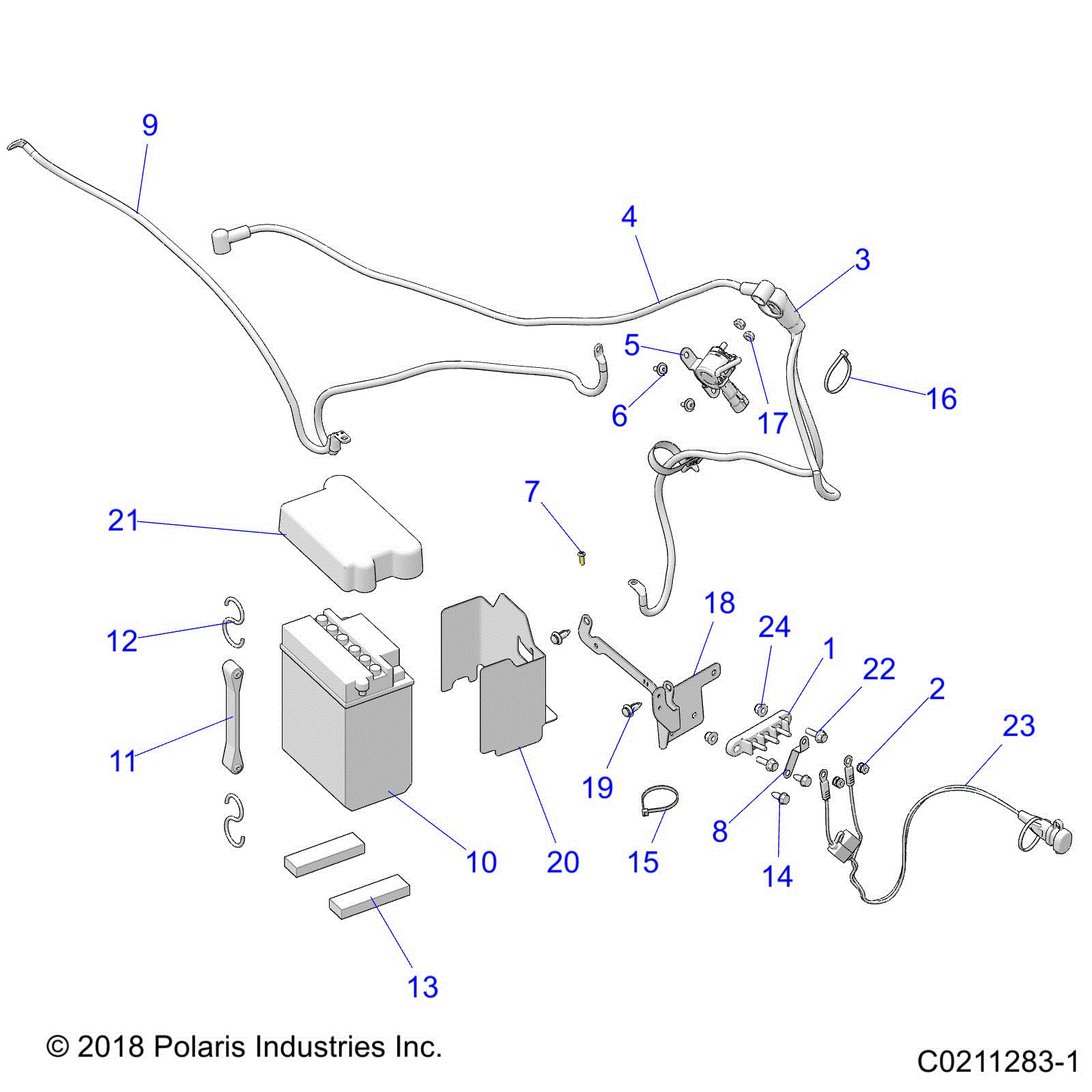 An Image of a Genuine Polaris Parts Schematic Diagram showing the schematic - ELECTRICAL: BATTERY - 2020 POLARIS SPORTSMAN 570 X2