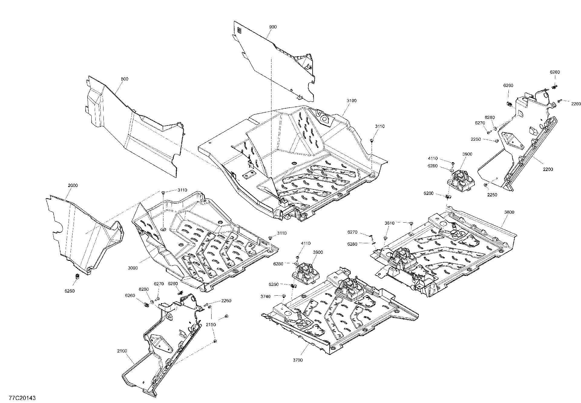 An Image of a Genuine Can-Am Parts Schematic Diagram showing the schematic - CAB INTERIOR - FLOOR SECTION