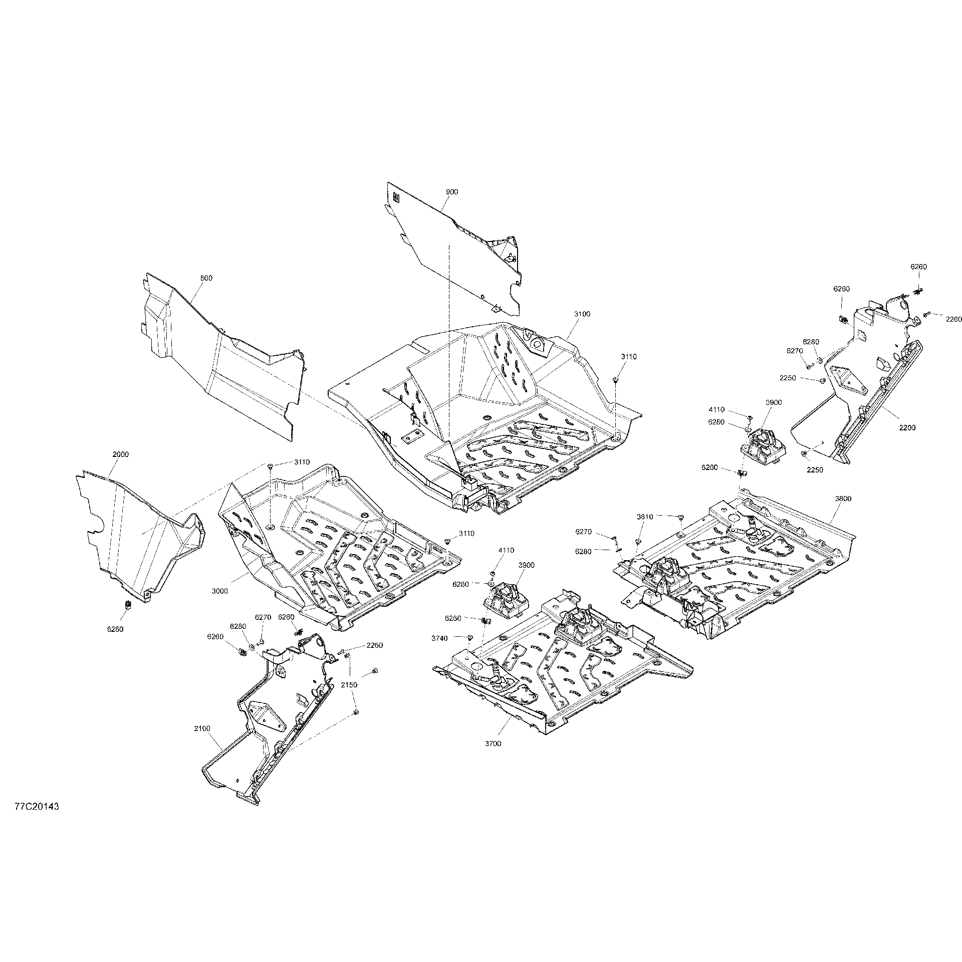 An Image of a Genuine Can-Am Parts Schematic Diagram showing the schematic - CAB INTERIOR - FLOOR SECTION