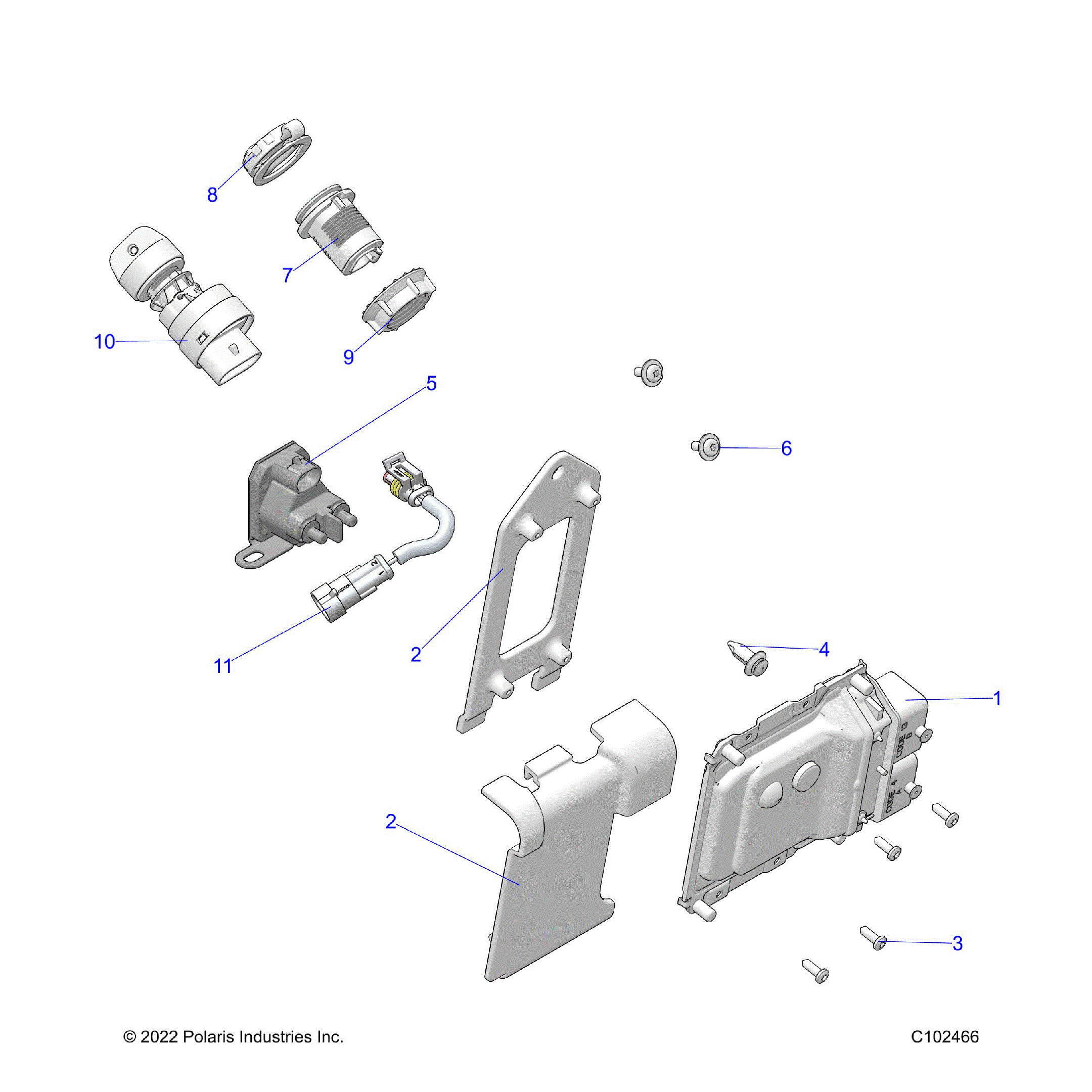 An Image of a Genuine Polaris Parts Schematic Diagram showing the schematic - ELECTRICAL: SWITCHES SENSORS and ECM - 2022 POLARIS SPORTSMAN 450 HO
