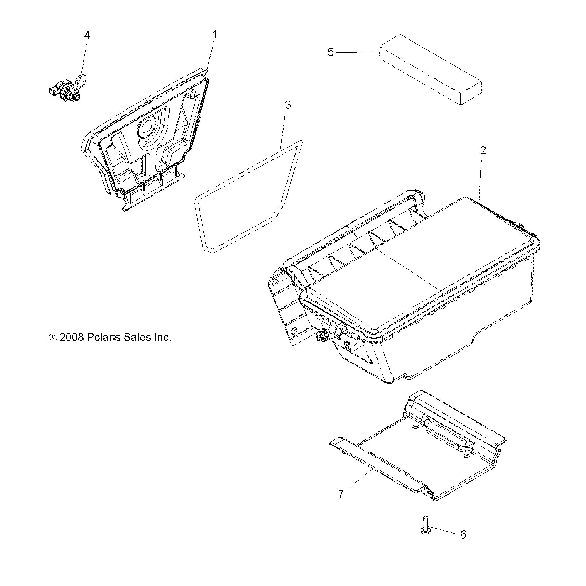 An Image of a Genuine Polaris Parts Schematic Diagram showing the schematic - BODY: STORAGE REAR - 2016 POLARIS SPORTSMAN 850 SP