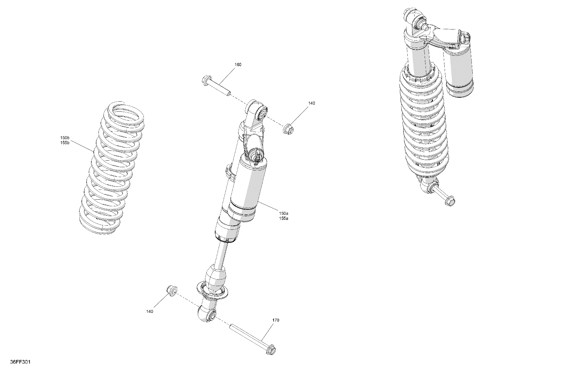 An Image of a Genuine Can-Am Parts Schematic Diagram showing the schematic - SUSPENSION - REAR SHOCKS