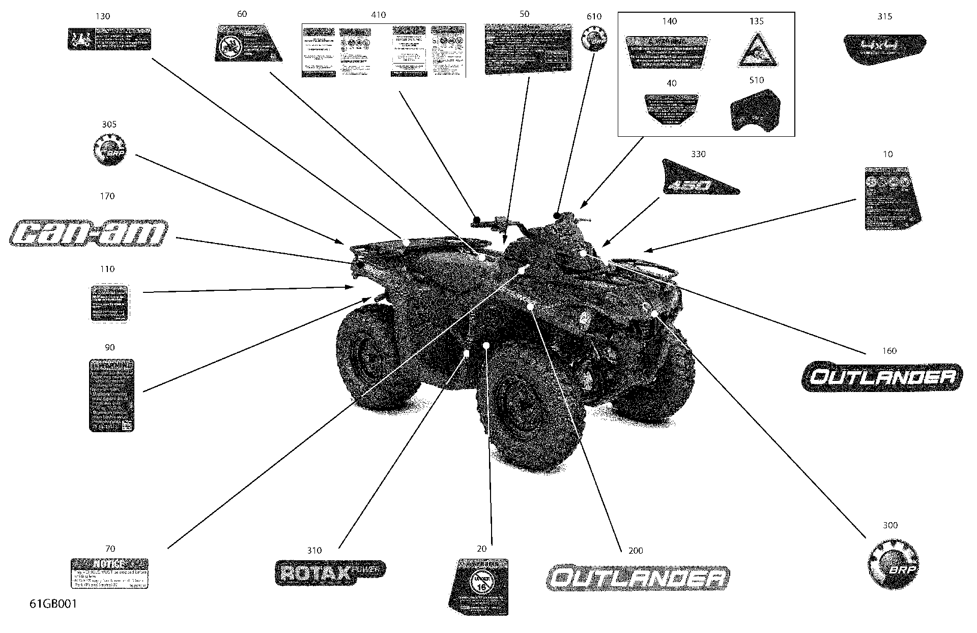 An Image of a Genuine Can-Am Parts Schematic Diagram showing the schematic - BODY - DECALS