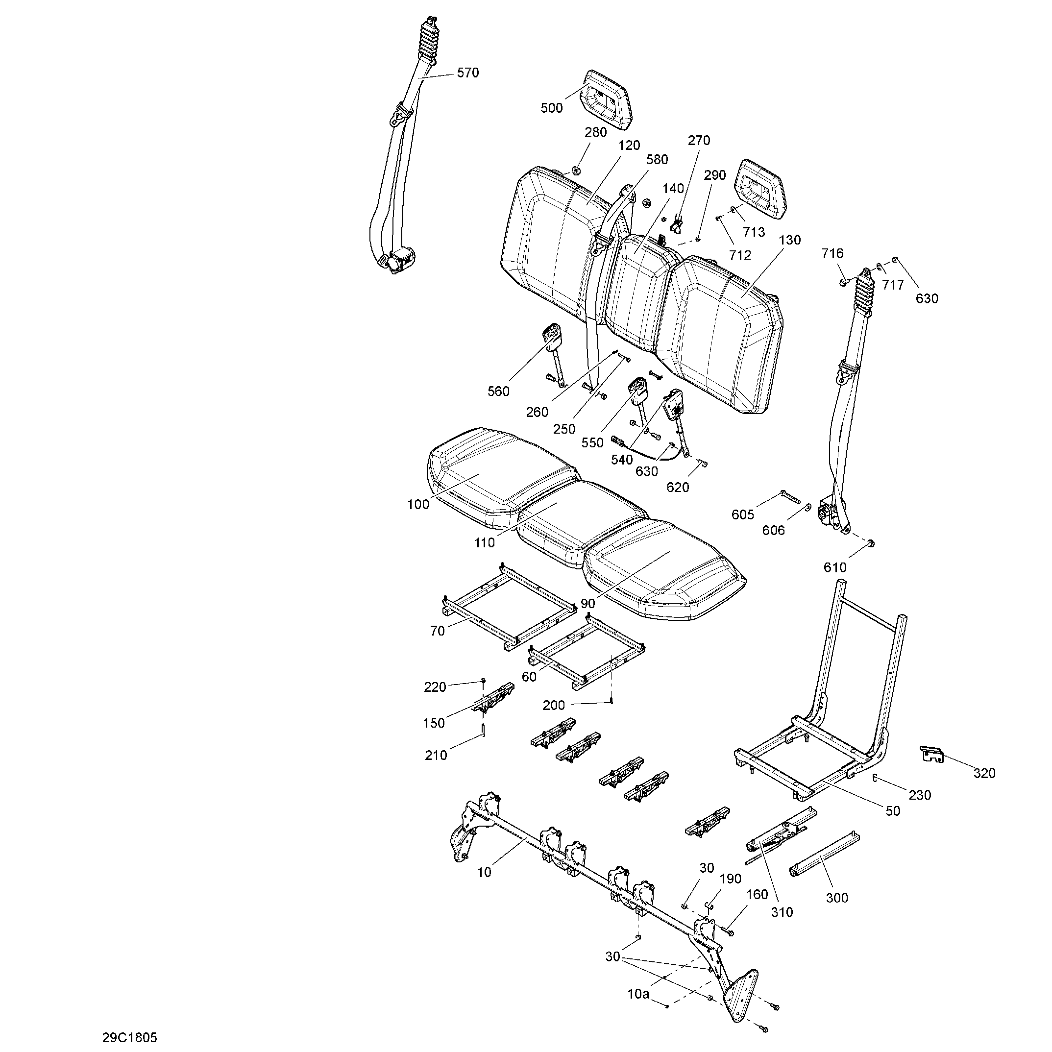 An Image of a Genuine Can-Am Parts Schematic Diagram showing the schematic - SEAT TRAXTER - HD5