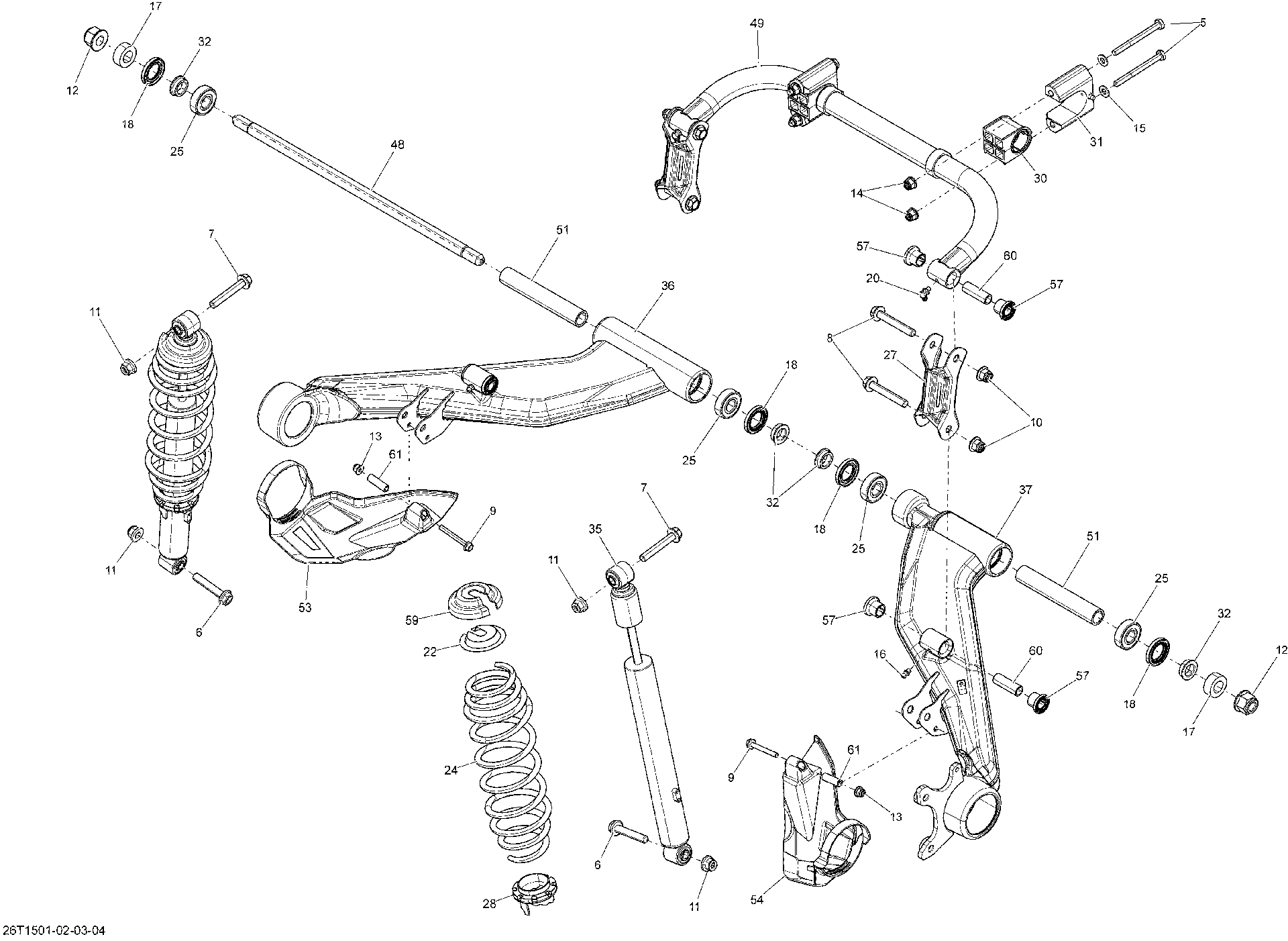 An Image of a Genuine Can-Am Parts Schematic Diagram showing the schematic - REAR SUSPENSION _26T1501