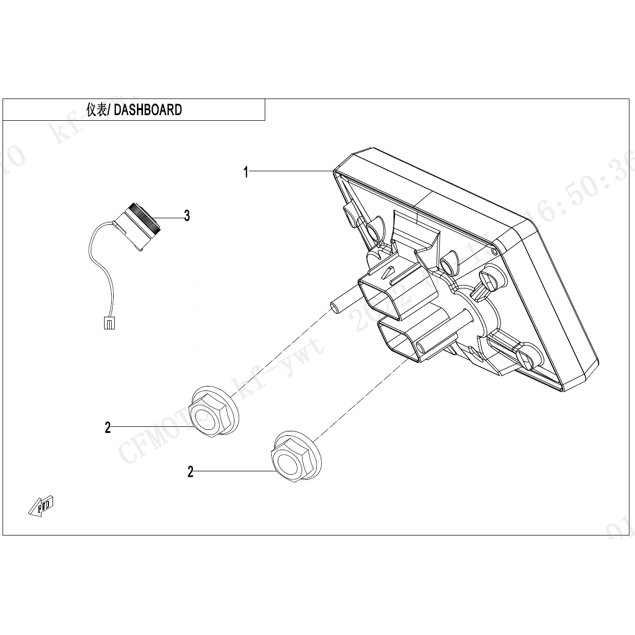 An Image of a genuine CFMOTO Parts Schematic Diagram showing the group - DASHBOARD - 2022 CFMOTO CFORCE 500