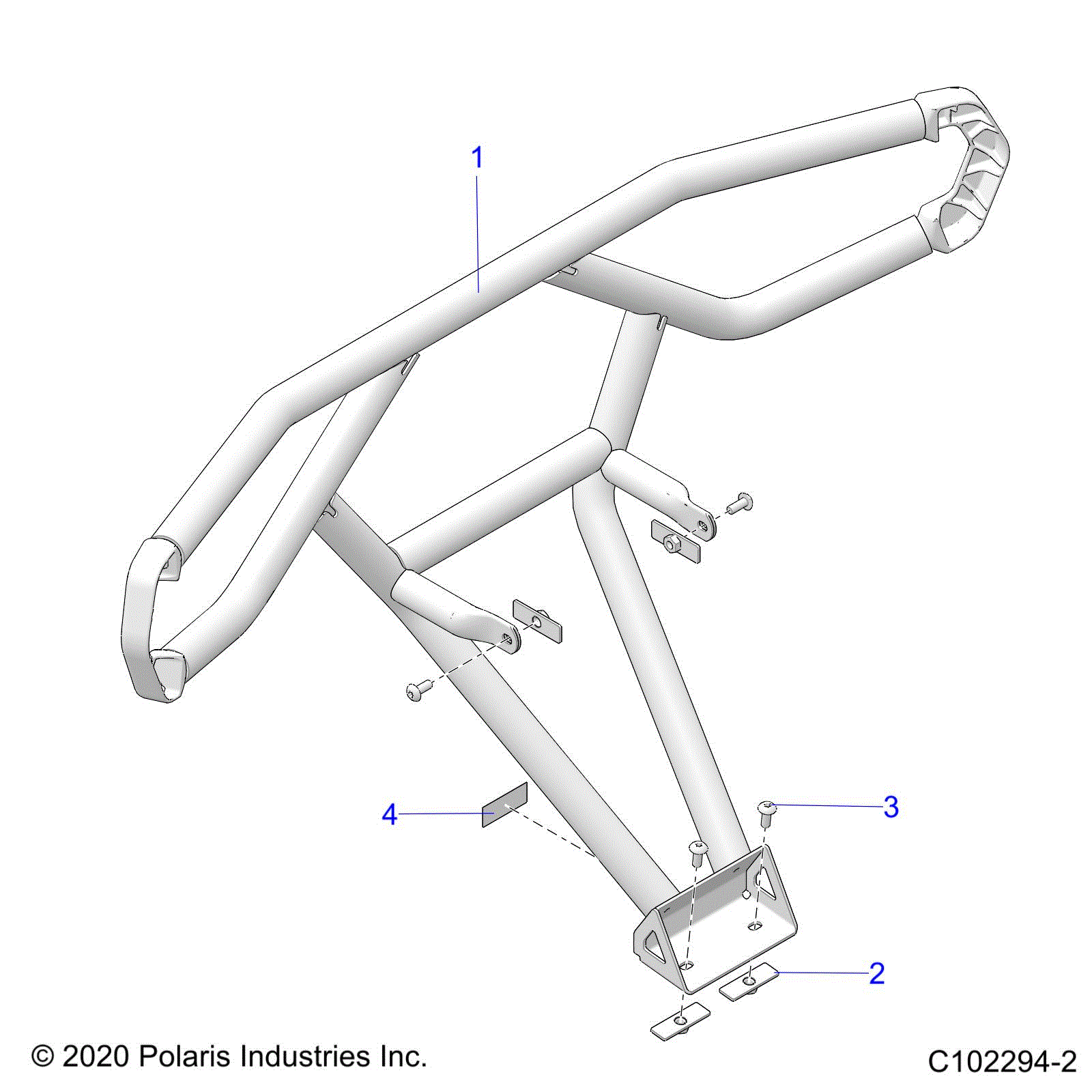 An Image of a Genuine Polaris Parts Schematic Diagram showing the schematic - BODY: REAR BUMPER TRAIL - 2022 POLARIS SPORTSMAN 570 HUNTER EDITION
