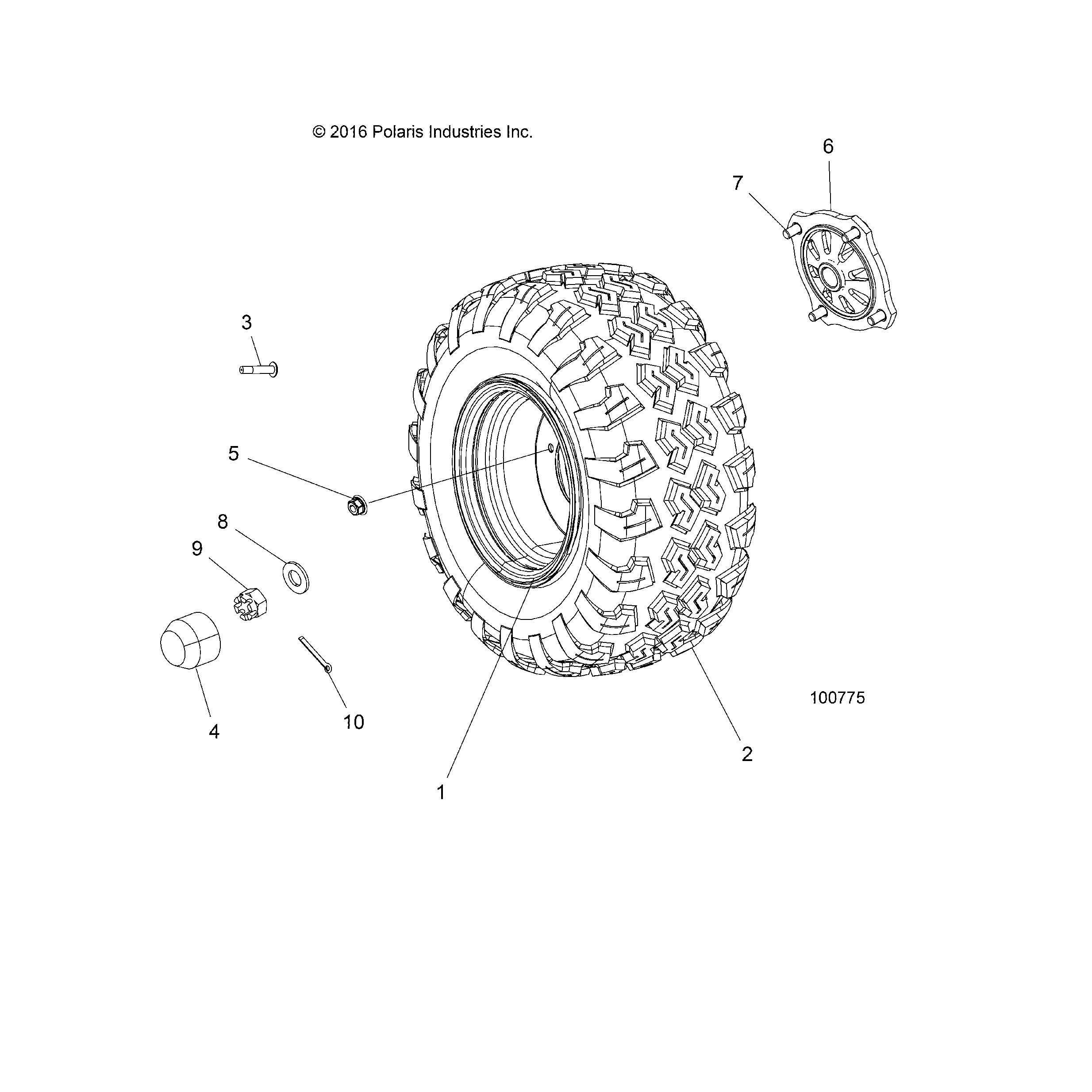 An Image of a Genuine Polaris Parts Schematic Diagram showing the schematic - WHEELS: REAR - 2017 POLARIS ACE 150