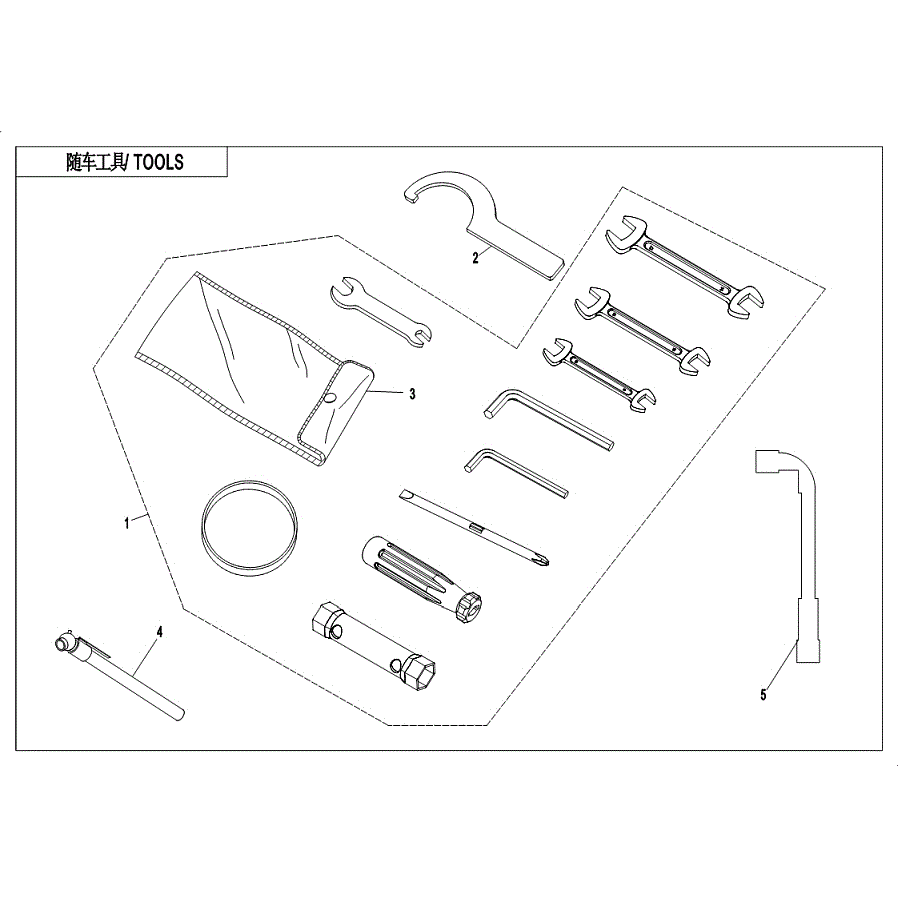 An Image of a Genuine CFMOTO Parts Schematic Diagram showing the schematic - TOOLS - 2019 CFMOTO ZFORCE 500