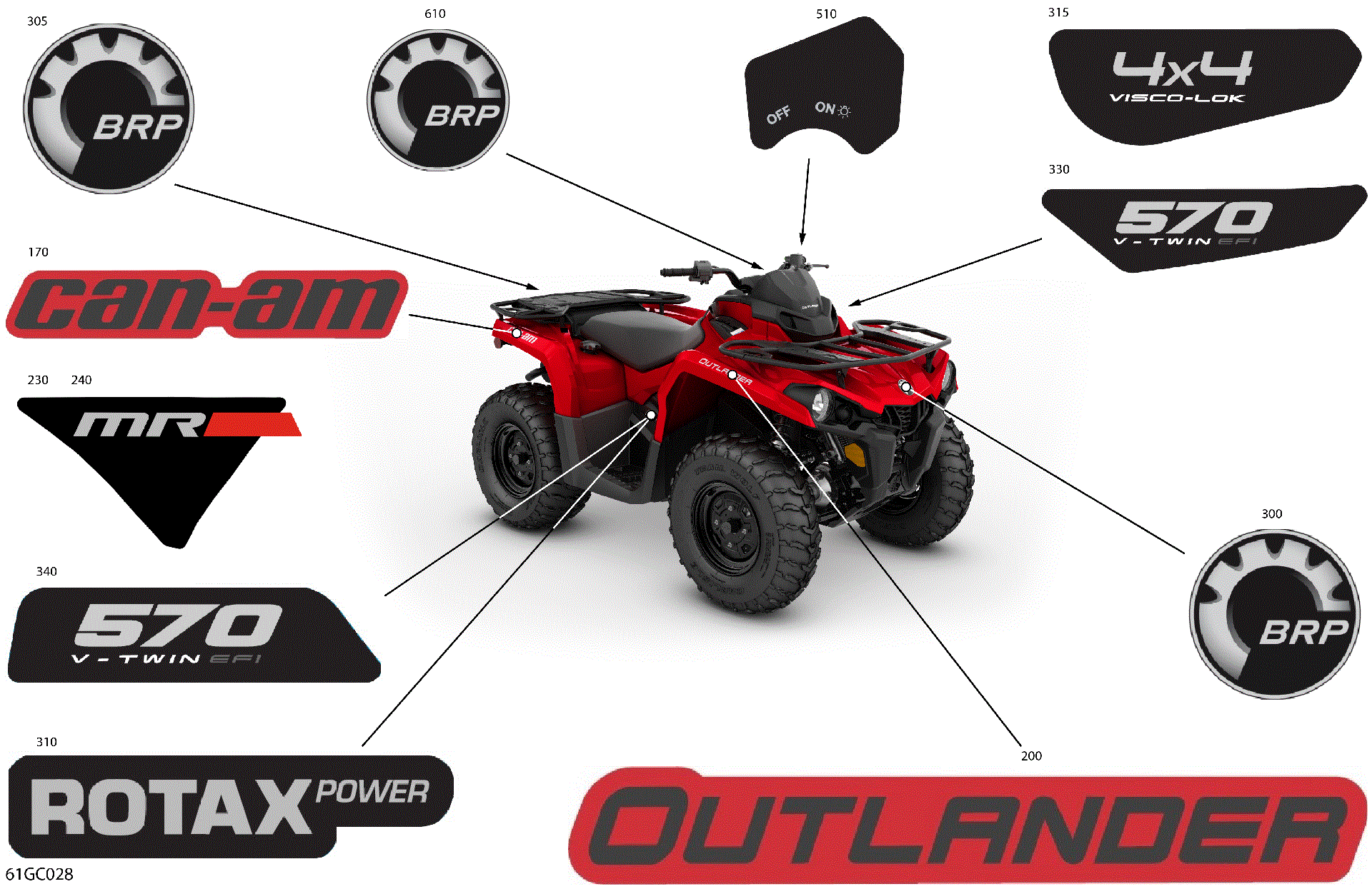 An Image of a Genuine Can-Am Parts Schematic Diagram showing the schematic - BODY - DECALS