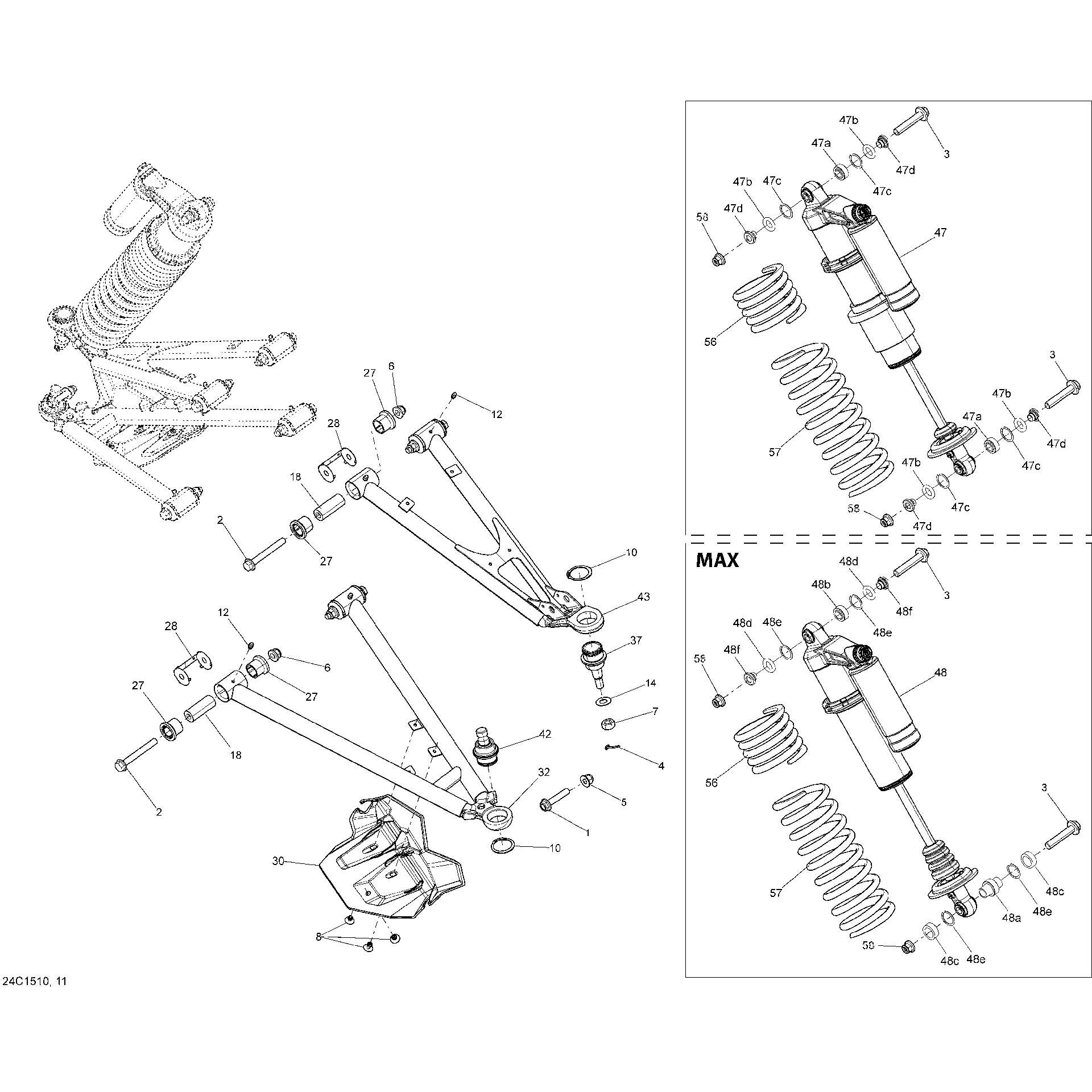 An Image of a Genuine Can-Am Parts Schematic Diagram showing the schematic - FRONT SUSPENSION _24C1510